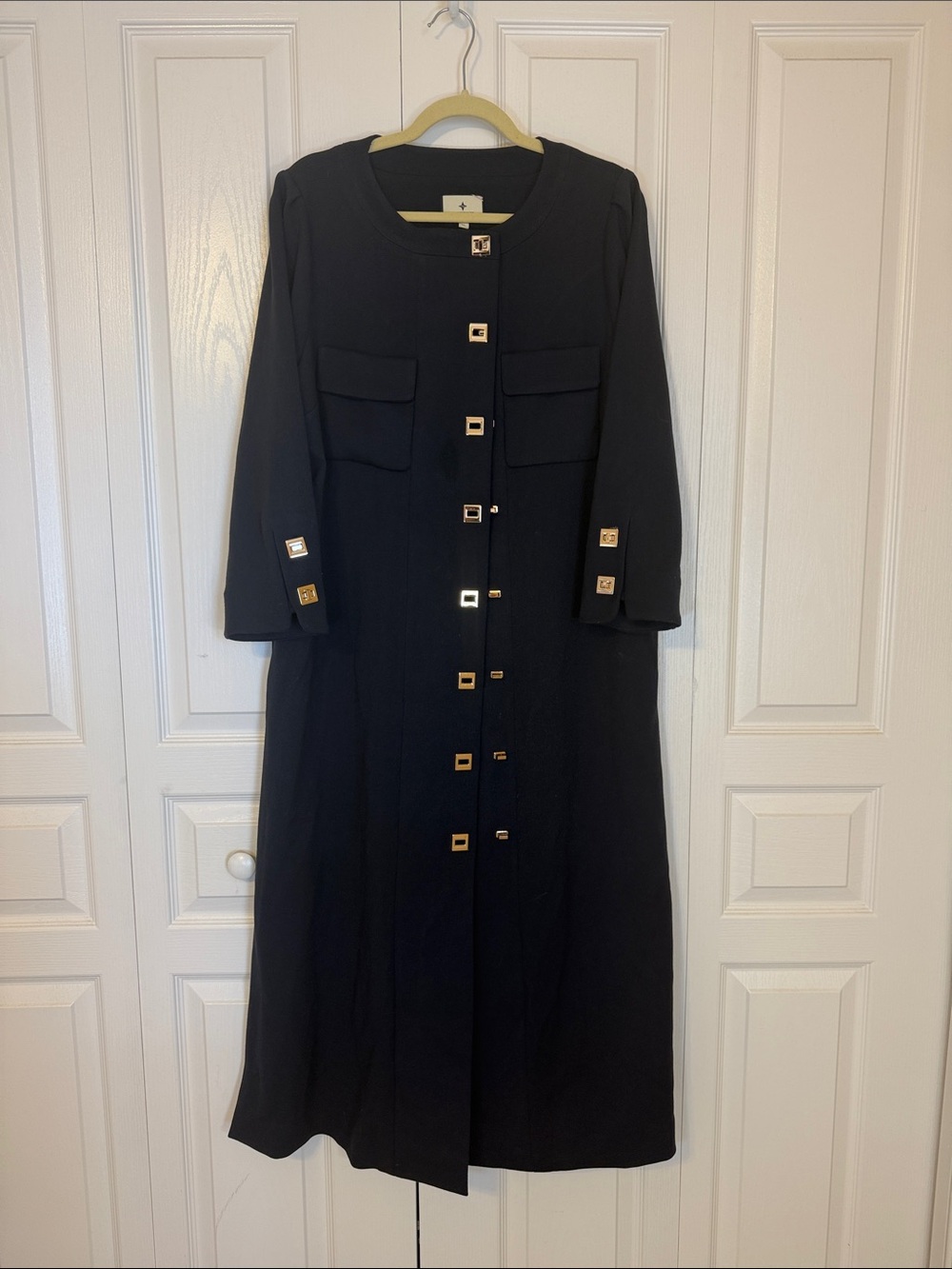 Tuckernuck Black Long-Sleeve trench coat with Gold Square Buttons